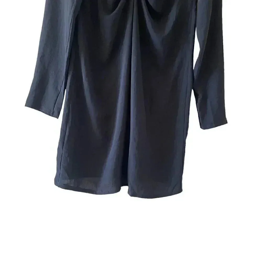 ZARA Black SHORT DRAPED DRESS Long Sleeves V-Neck Women’s Minimalist SZ S #1669 - Image 6
