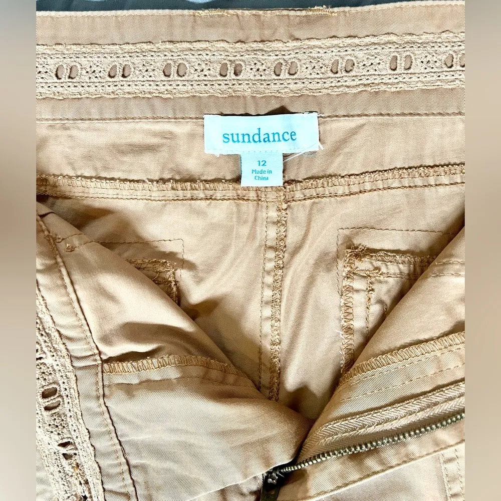 SUNDANCE Women’s Utility Cargo Ankle Cropped Camel Cotton Pants w/ Belt Sz 12 Tan - Image 9