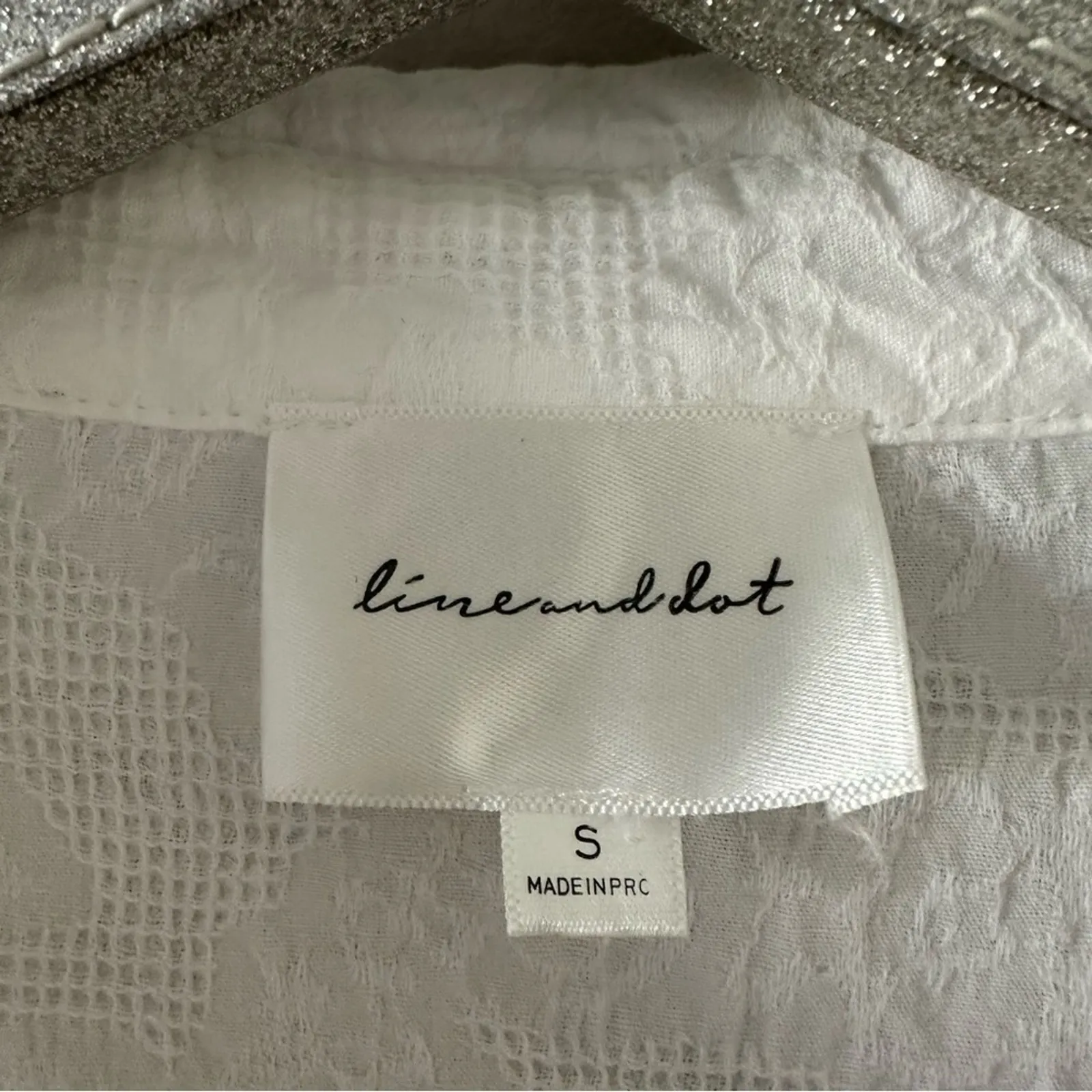 Line and Dot White Cotton Linen Long Sleeve Tiered Dress - Image 6