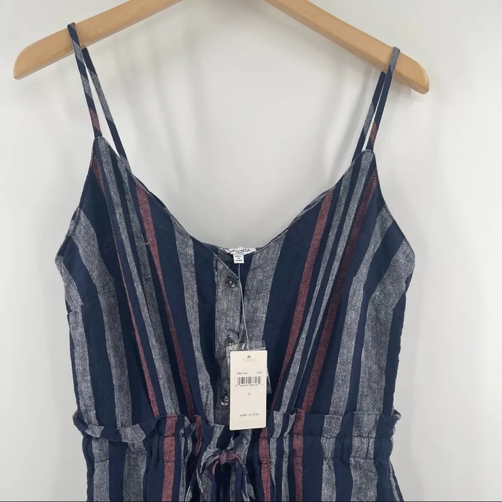 SPLENDID Crosshatch Jumpsuit Striped Tie Waist Stripes Navy Linen NWT SZ Small - Image 10