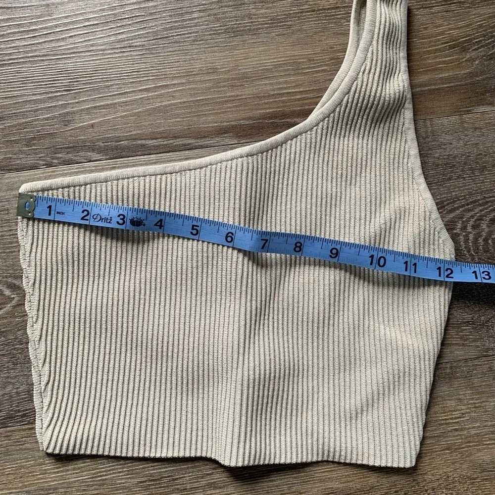 Aritzia Babaton Cream One-Shoulder Sculpt Knit Ribbed Crop Top S - Image 5