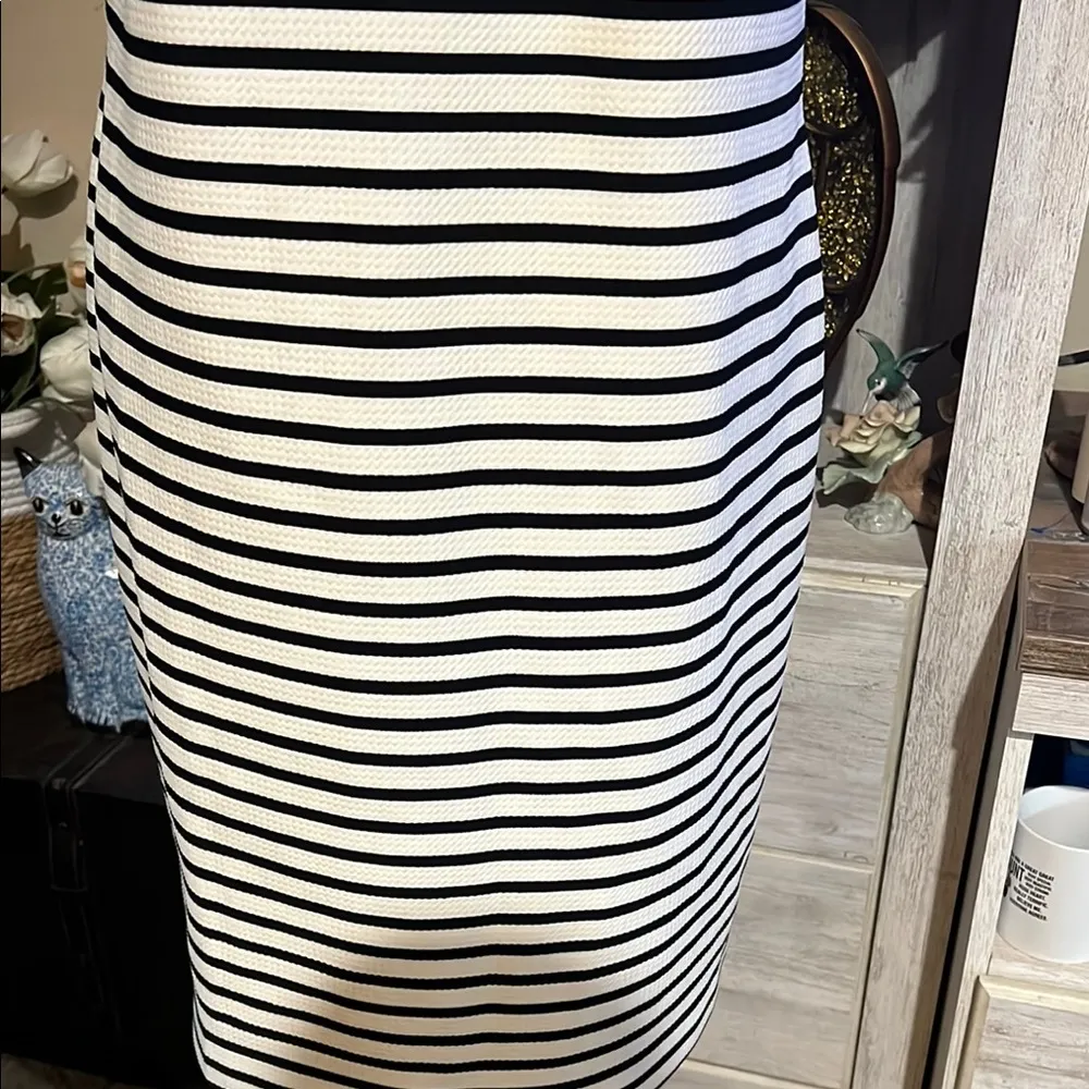 Jessica Howard Black and White Striped Midi Dress with Yellow Accents - Image 4