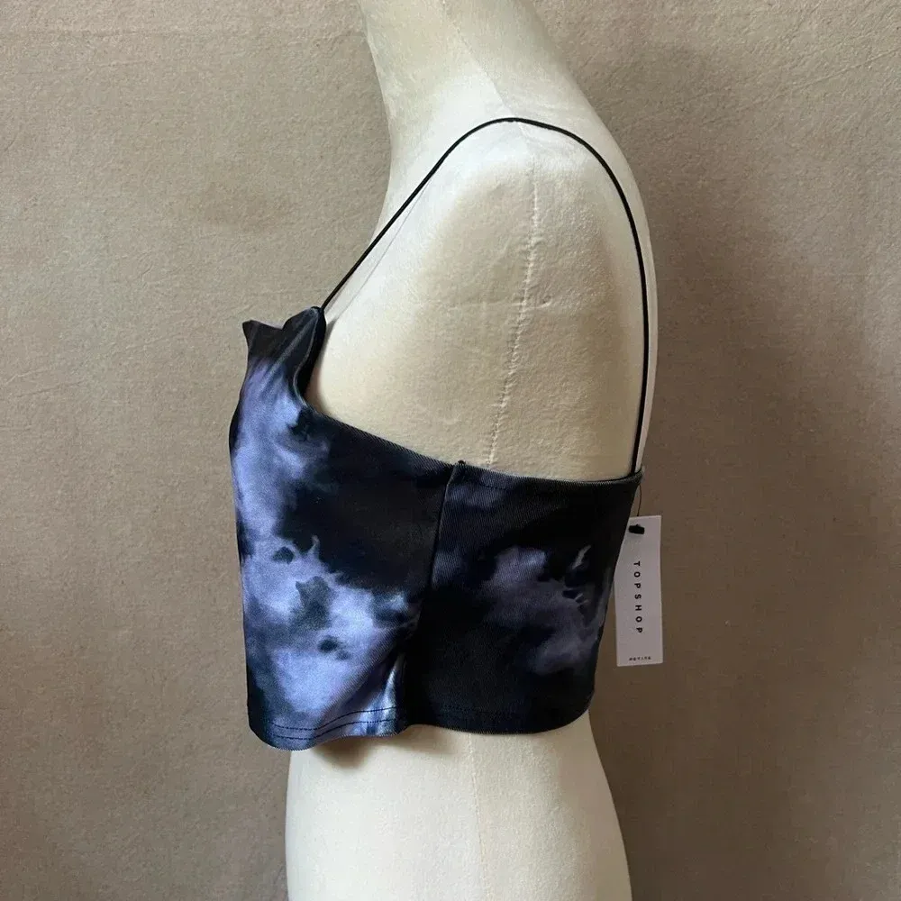 TOPSHOP Black Lavender Tie Dye Crop Top Spaghetti Strap NEW Sz 10 Petite - Image 5