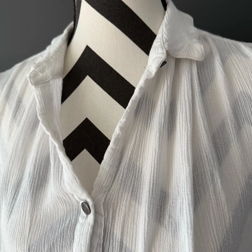 FREE PEOPLE White Long Sleeve Gauze Button Blouse Small - Image 3