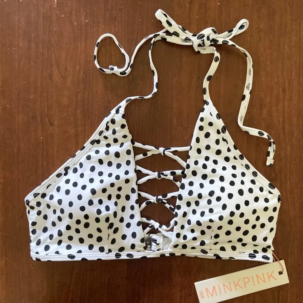MinkPink White Black Polka Dot Strappy Bikini Top - Image 91