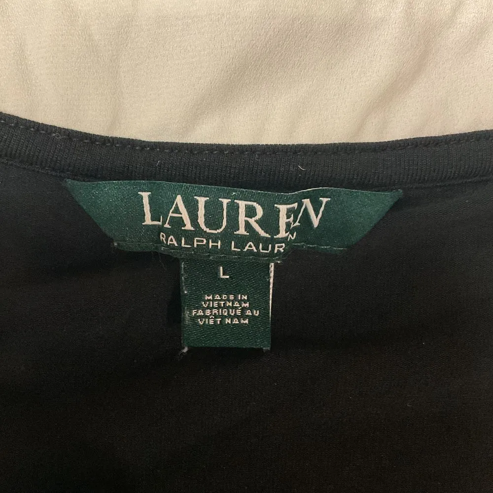 LAUREN  Women's V-Neck Tunic Top Sz L Cream Trim Short Sleeve Blouse - Image 9