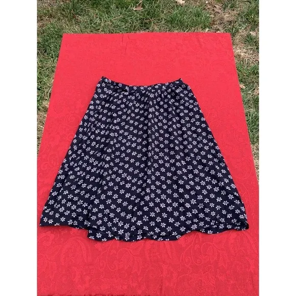 Vintage Rena Rowan Women’s 8 Petite Floral Skirt‎ Flowers Navy Blue Purple Score - Image 5