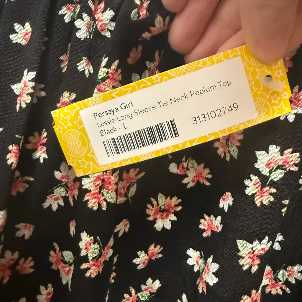 NWT Stitch Fix Persaya Girl Peplum Black Pink Floral Blouse - Image 3