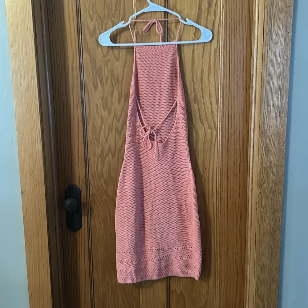 ARTIZIA Wilfred Sunset Halter Knit Dress Size XS Salmon Coral crocheted Pink - Image 3