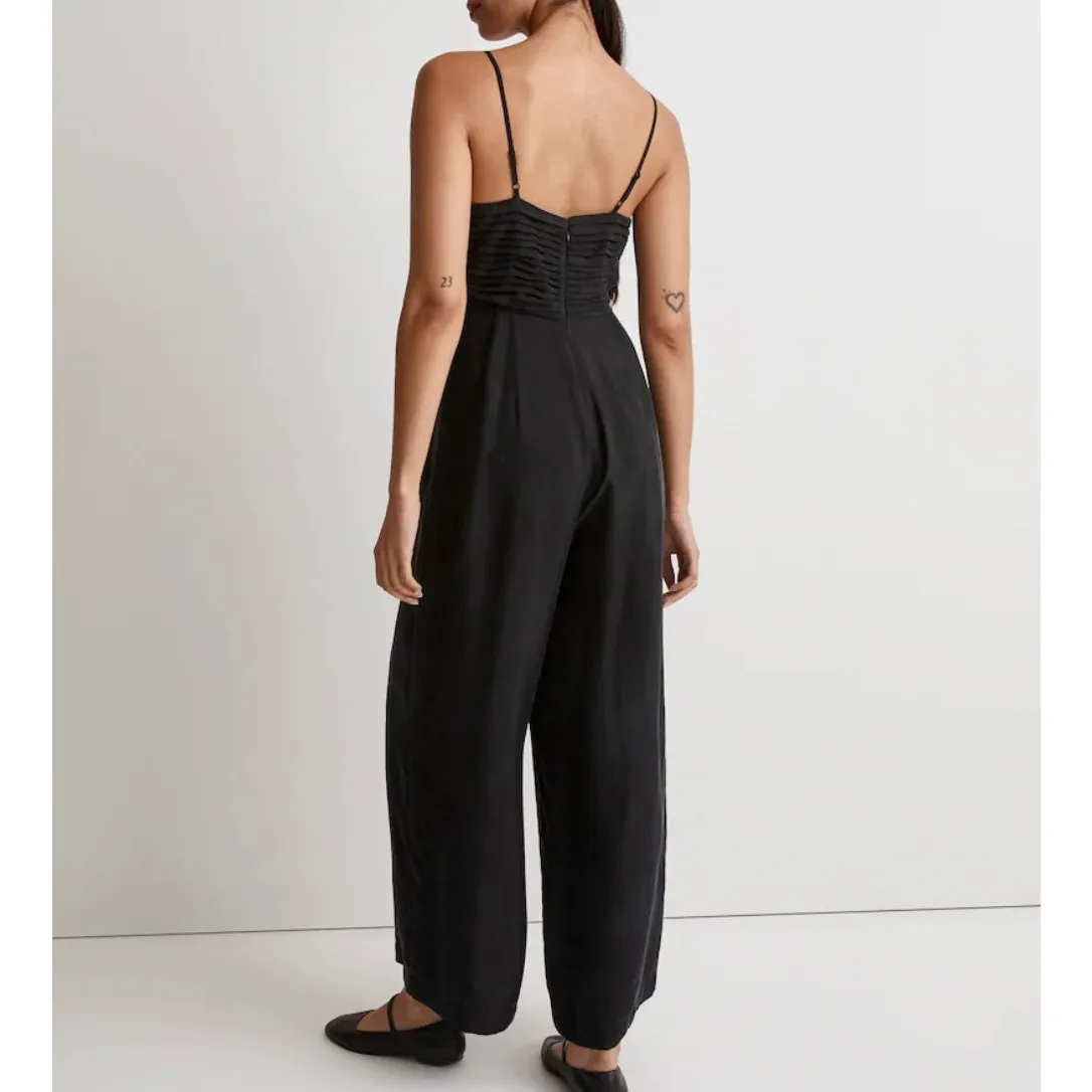 NWT Madewell Sz 0 Ruffle Ruched Straight Leg Crop Jumpsuit in Black NO119 - Image 14