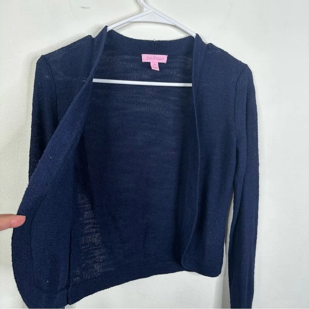 Lilly Pulitzer Navy Blue Moore Cardigan Open Front Knit Long Sleeve Size XS - Image 3