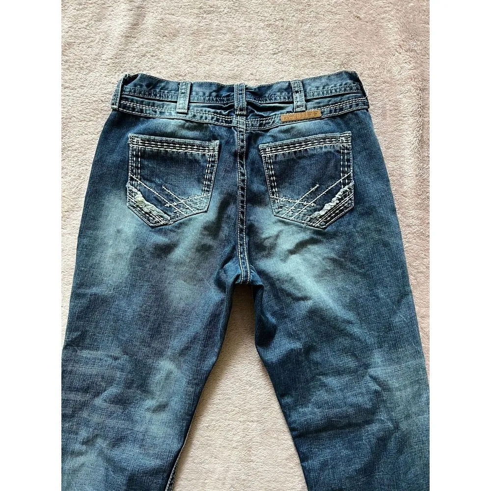 B Tuff Torque Western Barbed Wire Distressed Blue Denim Jeans Women's Size 14 - Image 4