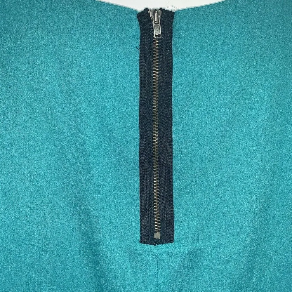 Zara Woman Cap Sleeve Pleated Blouse Size S Blue Green Top Zipper Back Detail - Image 4