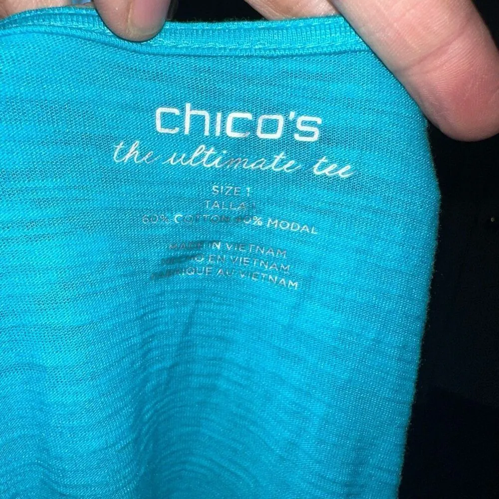 Chicos ultimate tee bright blue 1/M knit layered cardigan - Image 3