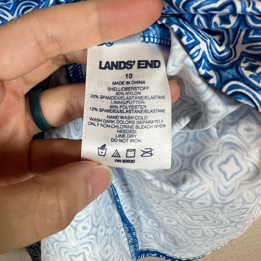 Lands End Women's Tankini Top Size 10 Blue Geometric Scalloped V Neck - Image 3