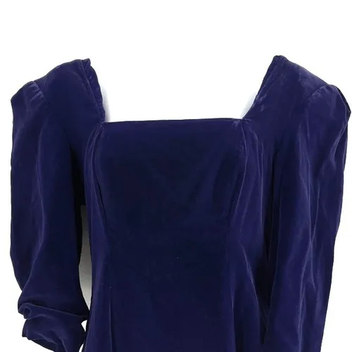 Vintage Bluff Women's Velvet Button Back Dress Blue Size‎ S Whimsical romantic - Image 5