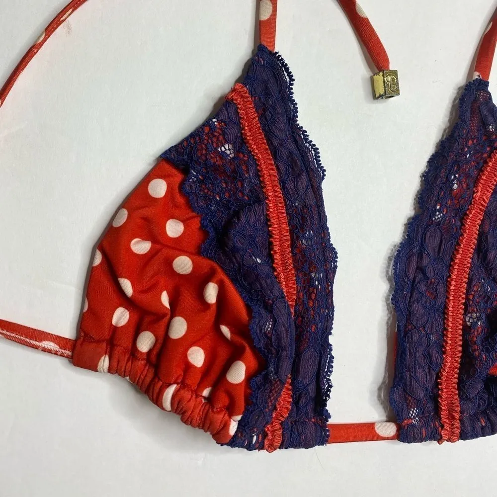 Beach Bunny‎ Red Navy Polka Dot Bikini Top - Image 4
