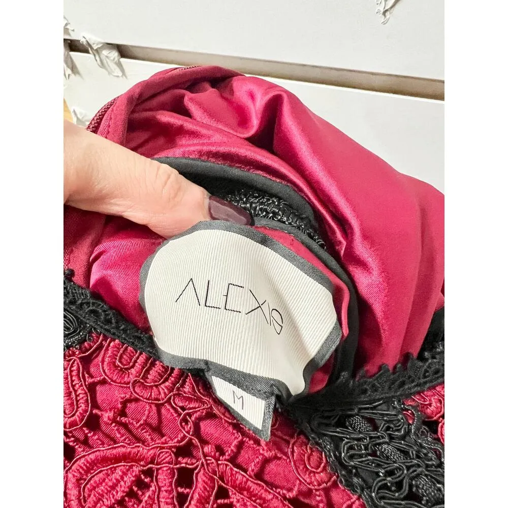 Alexis Kharis Crochet Floral Long Sleeve Lace Tiered Mini Dress Red Women Size M - Image 7