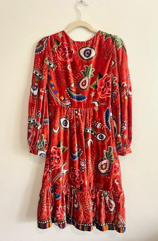 FARM Rio Mystic Red Velvet Midi Dress Size XS - Image 9
