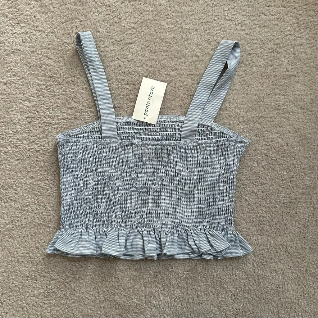 NWT Pants Store Shirred Smocked Crop Top Womens Large Summer Gingham - Image 3