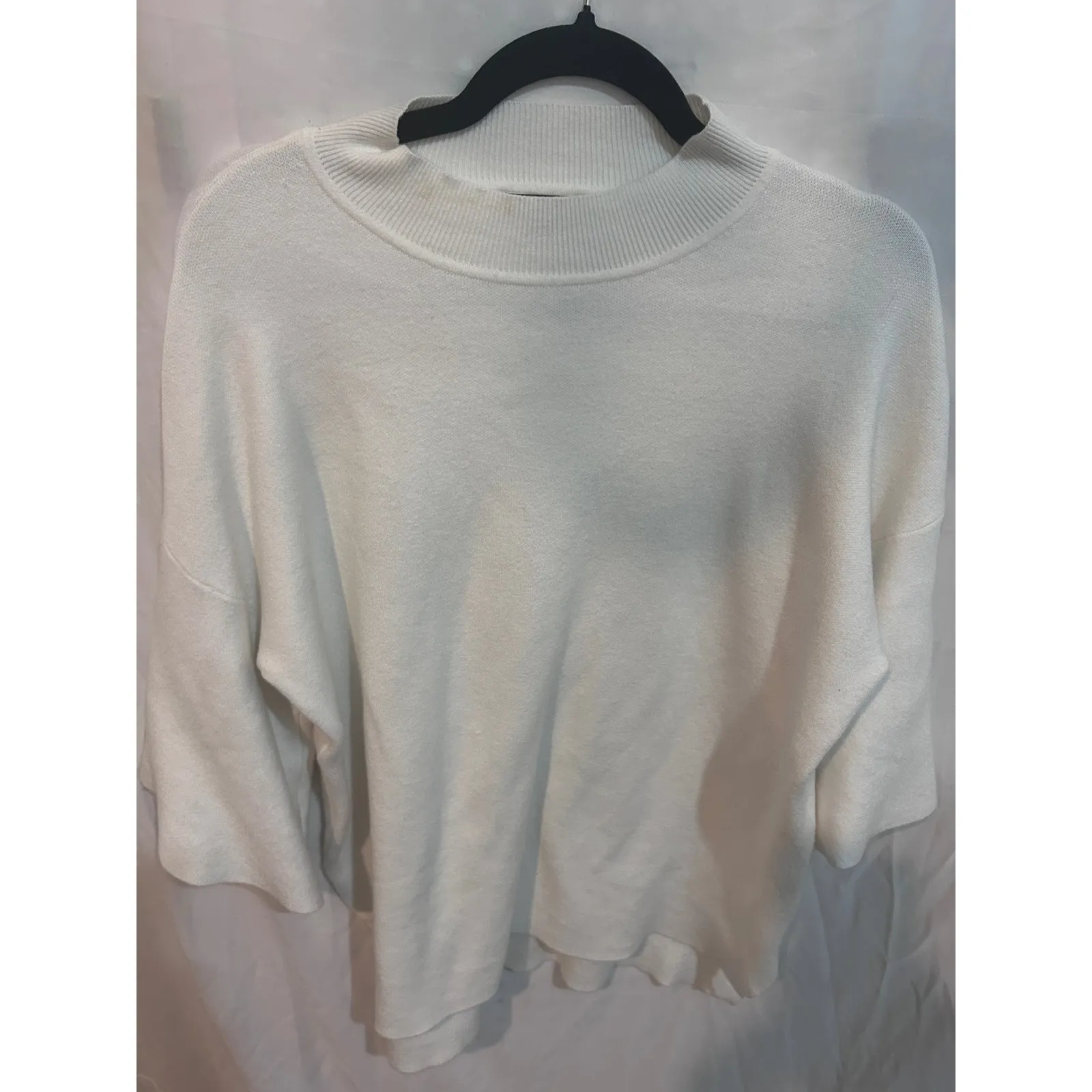 BLVD Mock Neck 3/4 Sleeve High Low Sweater Cream Size Medium - Image 2