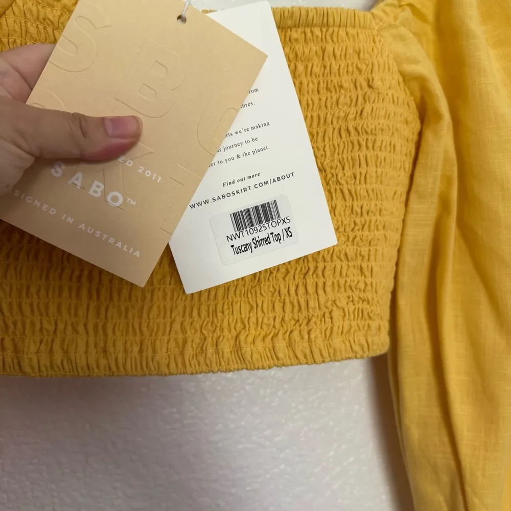 NWT Sabo Tuscany Shirred Crop Top Yellow XS - Image 5