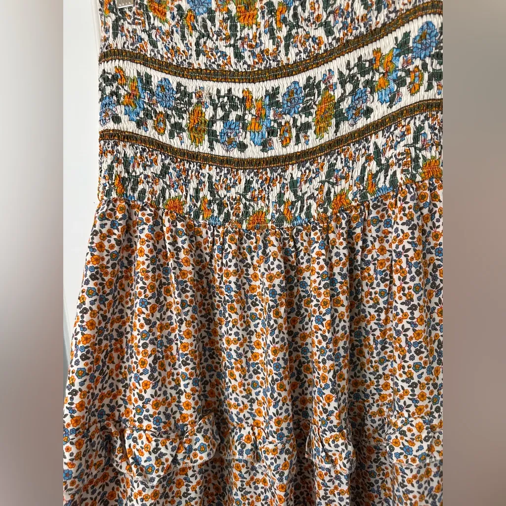 Floral Bohemian Strapless Maxi Dress Brown Size XL - Image 3