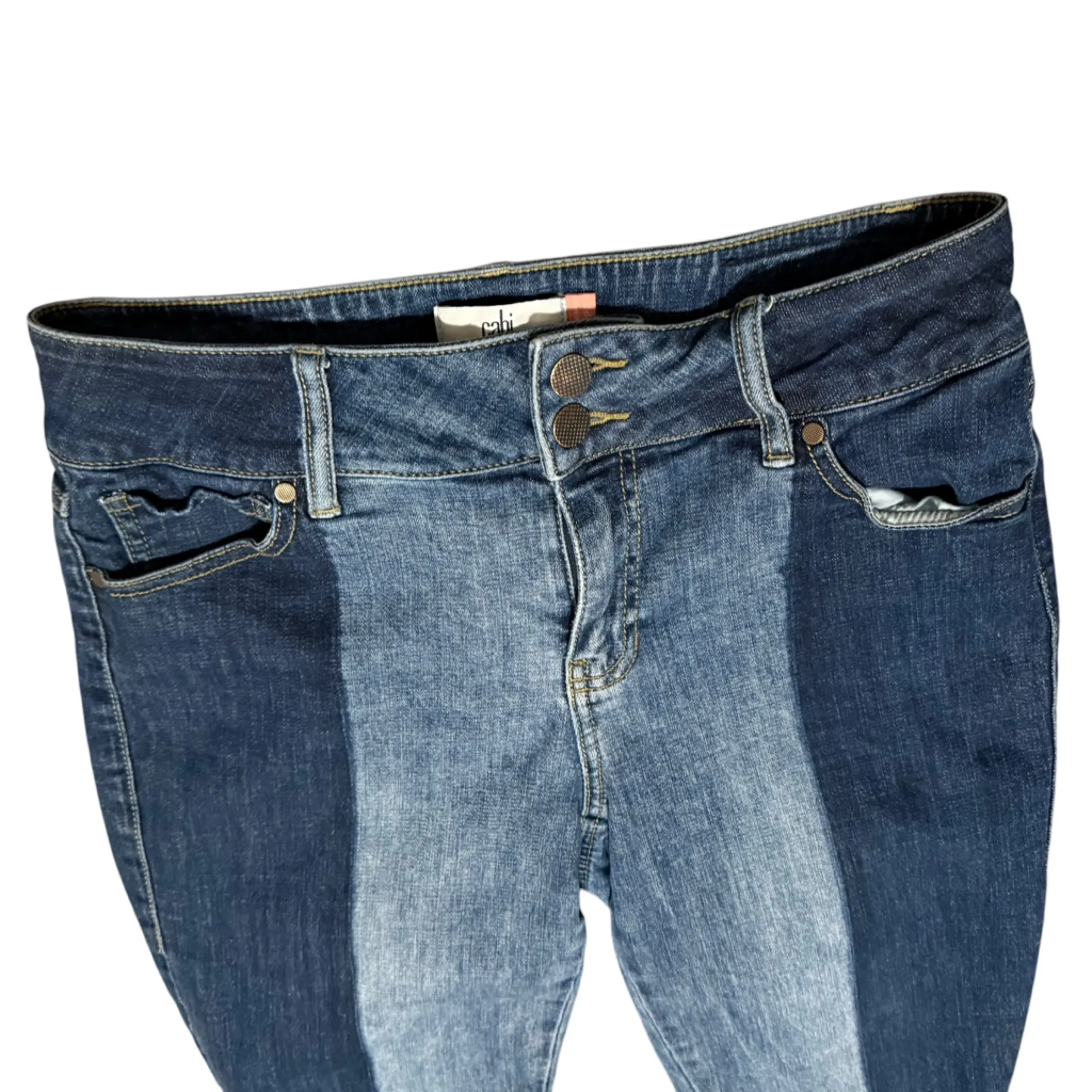 CAbi Hi- low crop two tone colorblock Dark Light Blue Denim Jeans Sz 8 quirky - Image 11