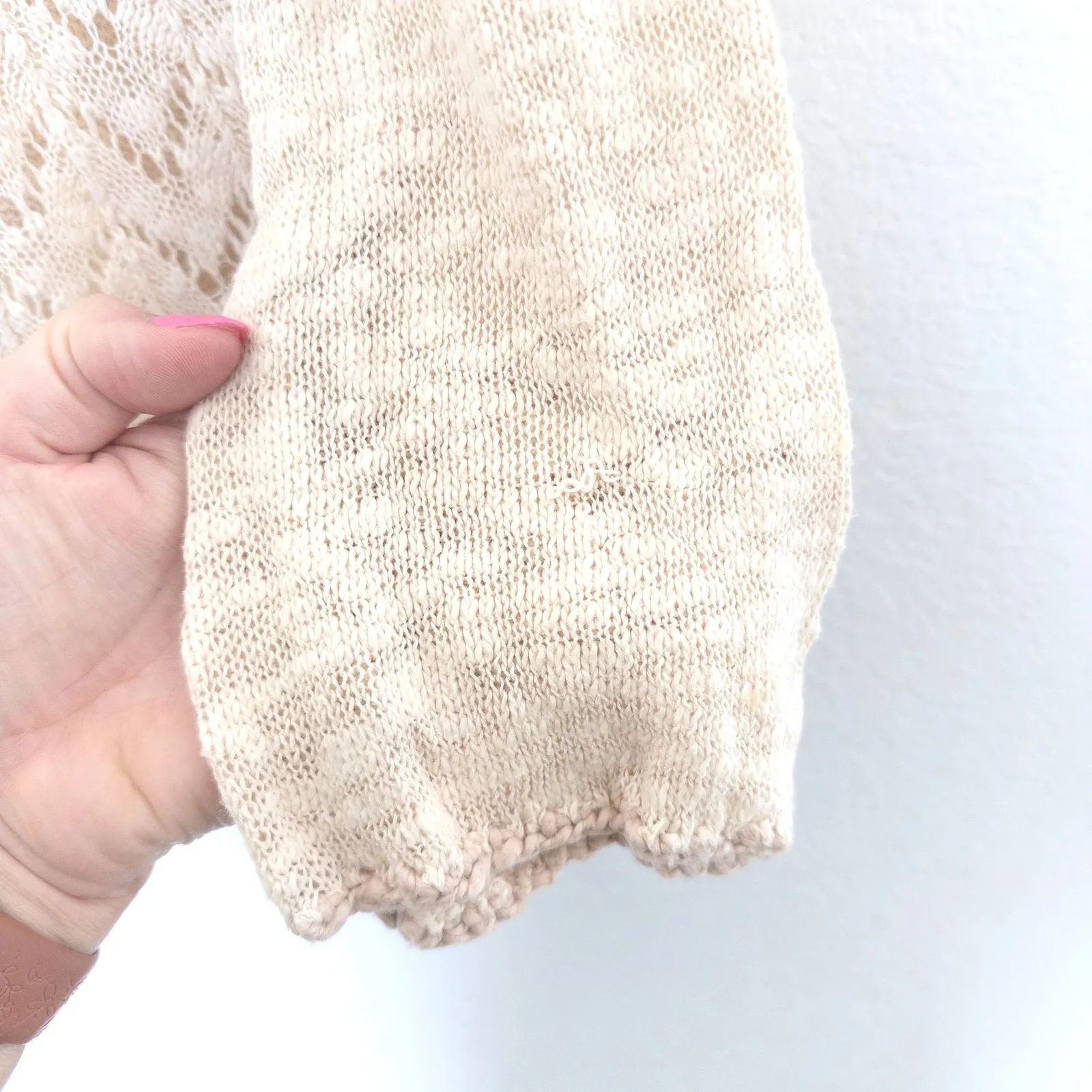 Y2K‎ BKE Womens Sweater Size M Beige Crochet Knit Lace Long Sleeve Boho Cottage - Image 5