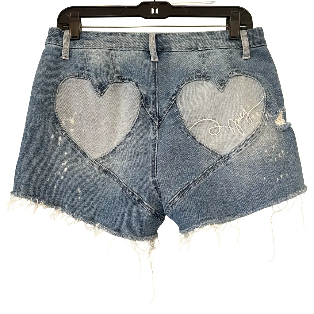 Juicy Couture Heart Embroidered Distressed Cutoff Denim Jean Shorts, Sz 29 - Image 2