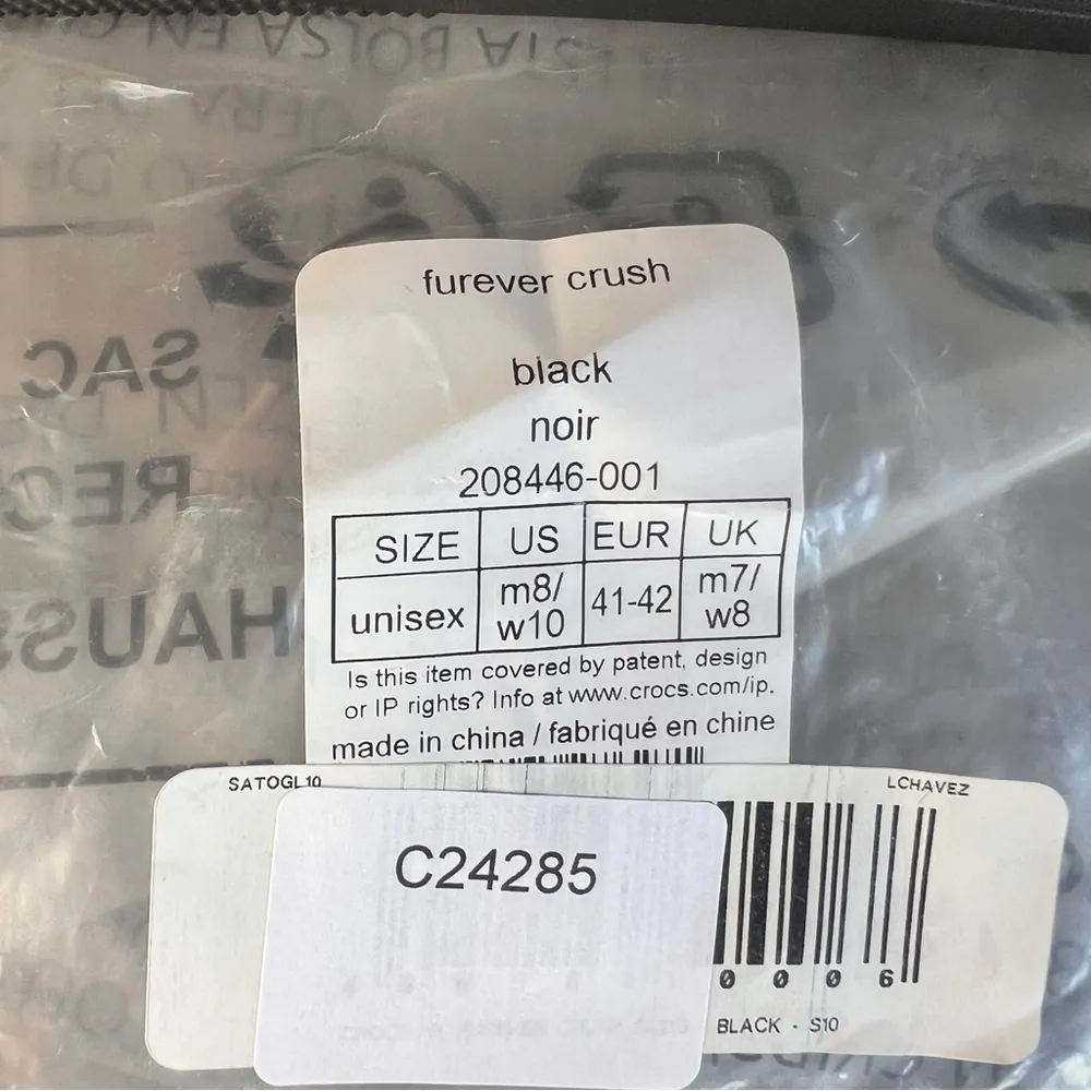 CROCS Furever Crush Womens Black Clog Size 10 or 8 #B1881 - Image 2