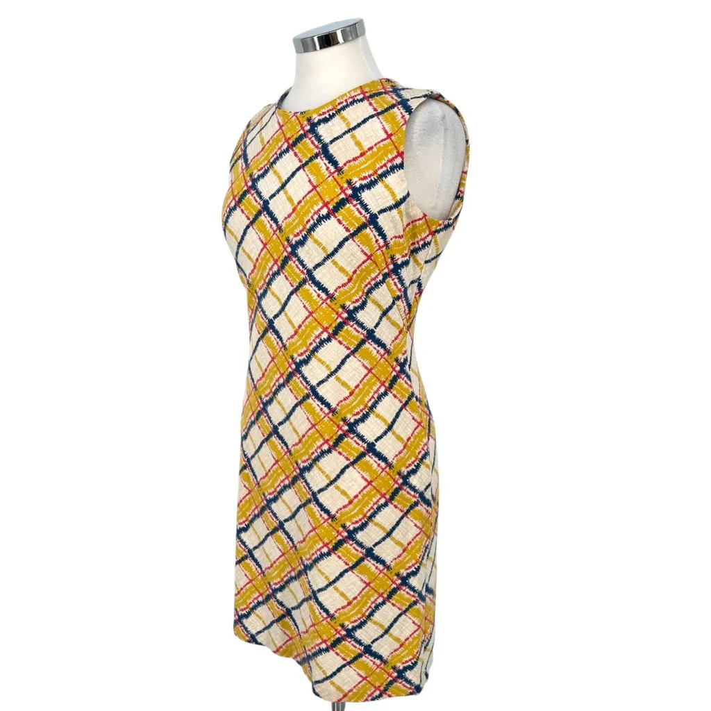 J.McLaughlin Plaid Shift Dress Sleeveless Yellow Cream Multi-Color Size Small - Image 4