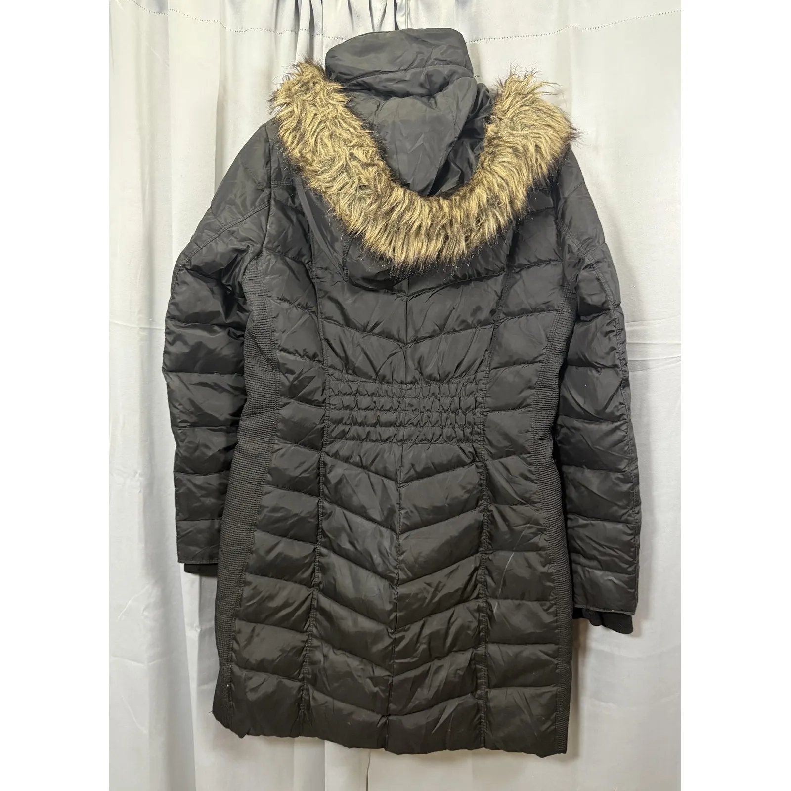 Michael Michael Kors Coat Womens Small Black Down Puffer Hooded Faux Fur Trim - Image 8