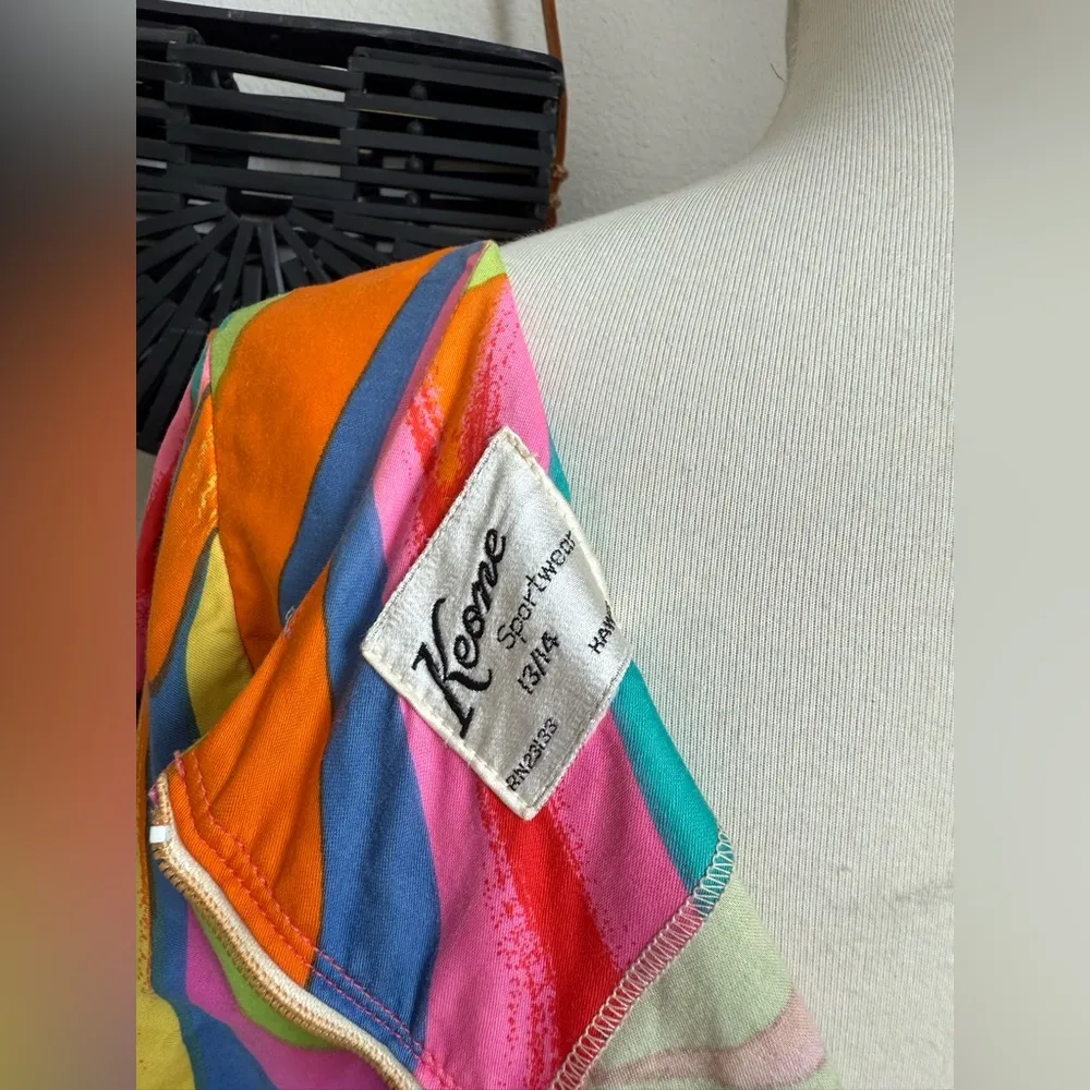 Vintage 1960s Keone Sportswear Hawaii Swirl Maxi Dress, Size 13/14 Orange Size M - Image 5