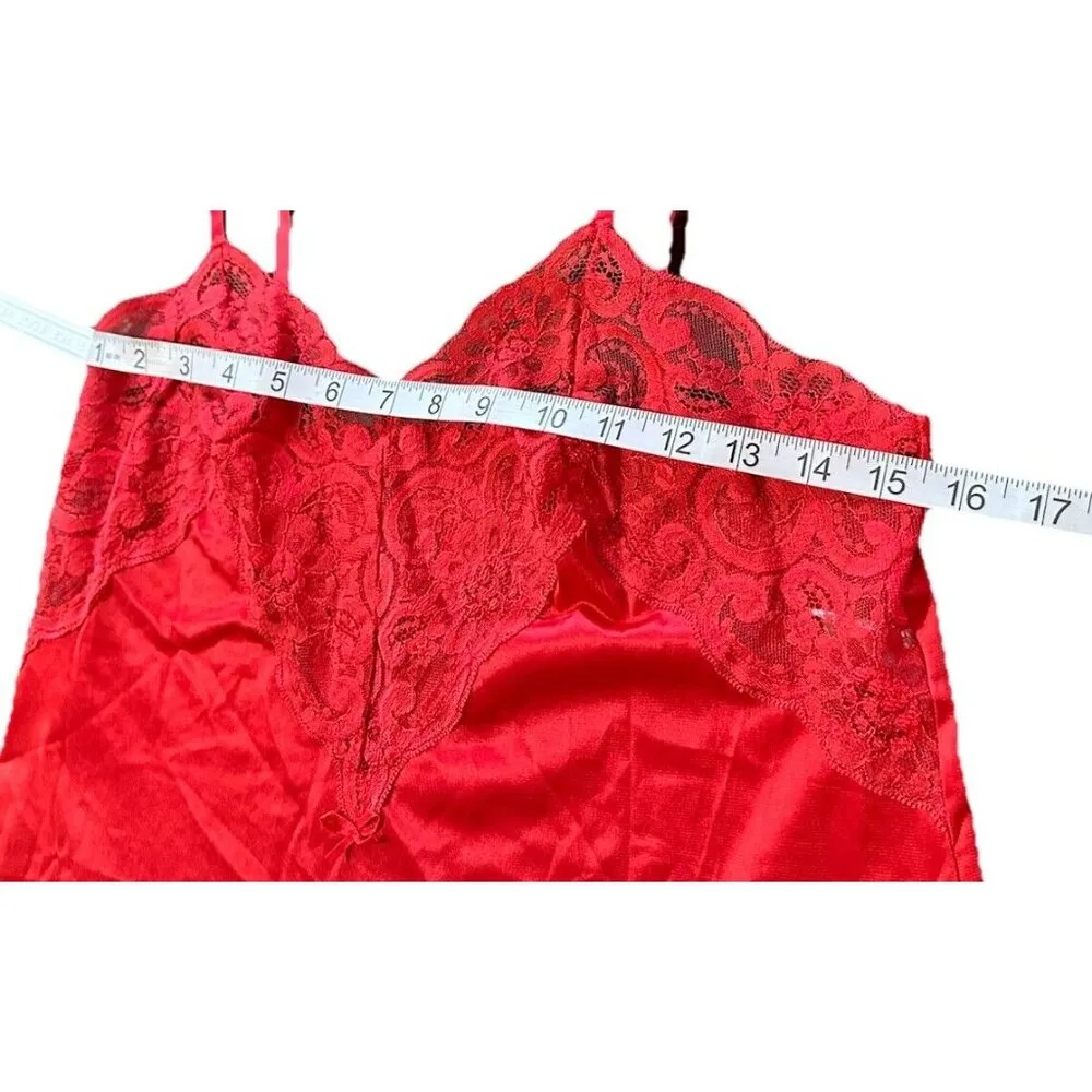 Y2K Vintage Red Lace Trim Sheer Solid Cami Tank Adjustable Strap S/M Love - Image 7