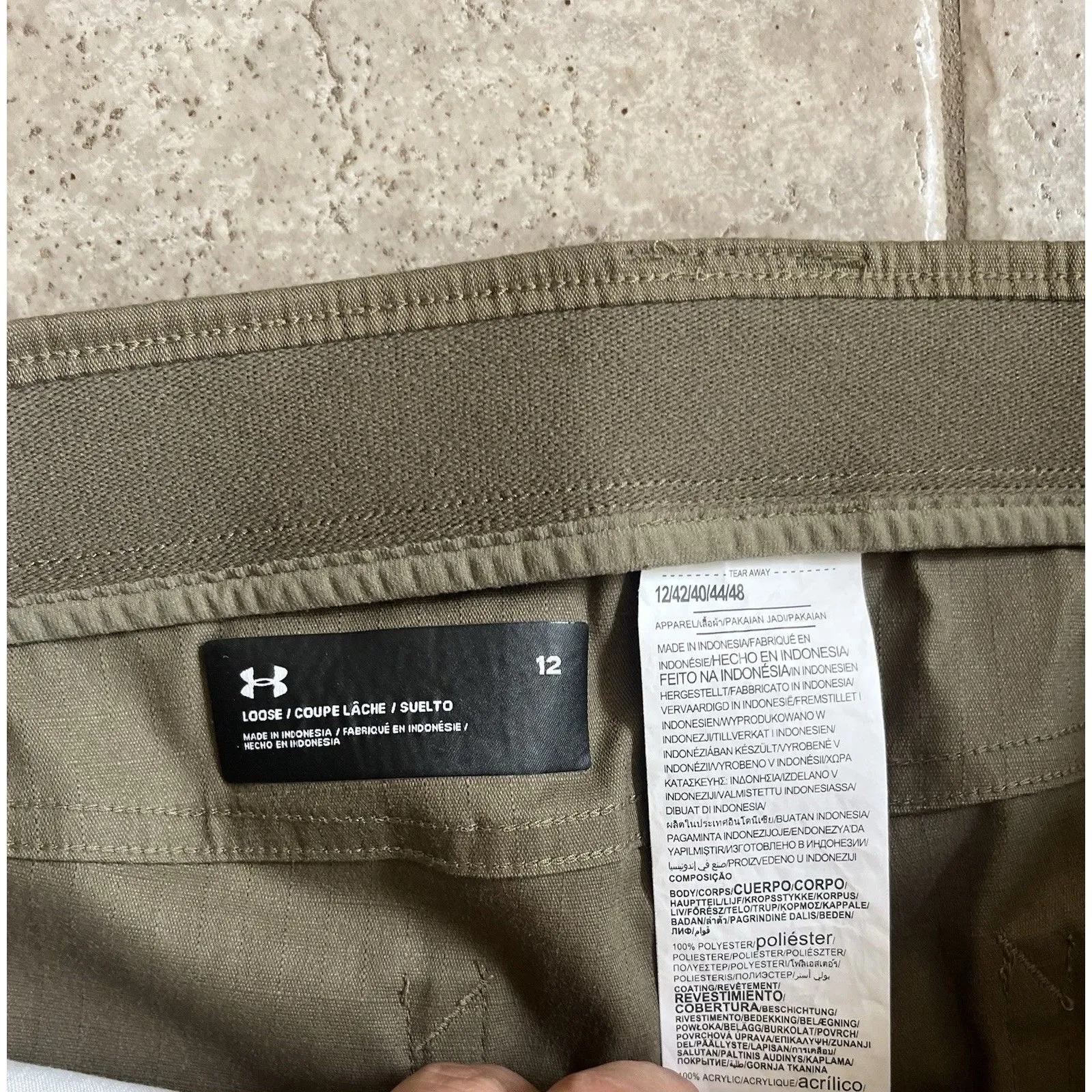 Under Armour Rip Stop Pants Dark Tan Sz 12 Loose Outdoor Hiking - Image 3