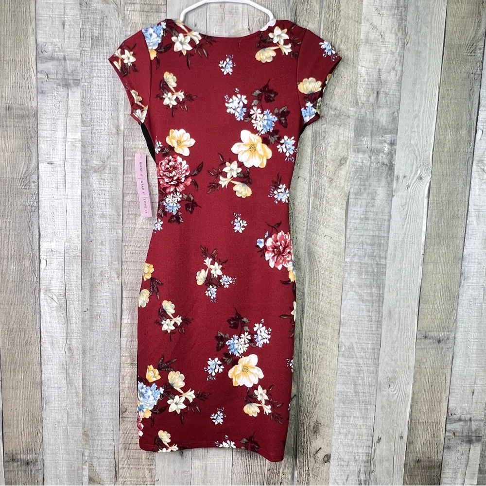 Crave Fame Size XS Terracotta Comb Shirt Cap Sleeve V-Neck Short Floral … - Image 3