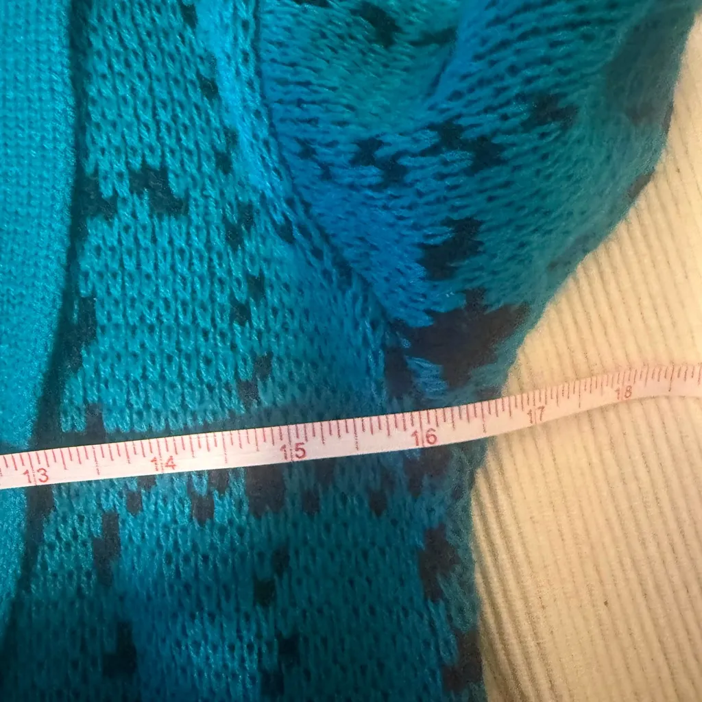 Milano Vintage Knit Sweater Dress Teal Black Asymmetrical Button M 80s 90s Blue Size M - Image 4