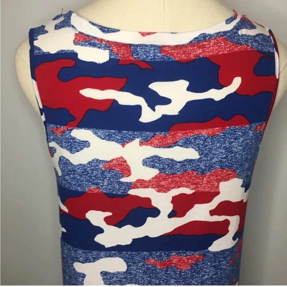 LULAROE Kristina V Neck Tank Top XS Red White Blue Camo America Patriotic USA - Image 5
