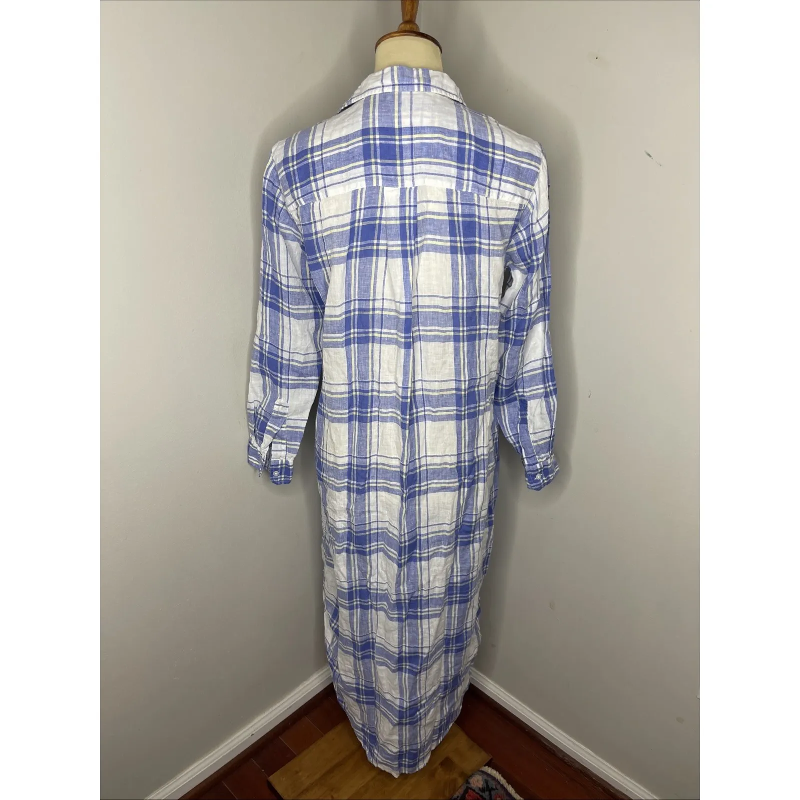 Womens‎ Frank & Eileen Rory Linen Maxi Shirdress in Blue and Yellow Plaid XS - Image 4