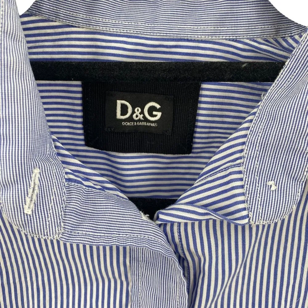 D&G Dolce & Gabbana Womens 40/S Blue and‎ White Stripe Button Down Cotton - Image 2