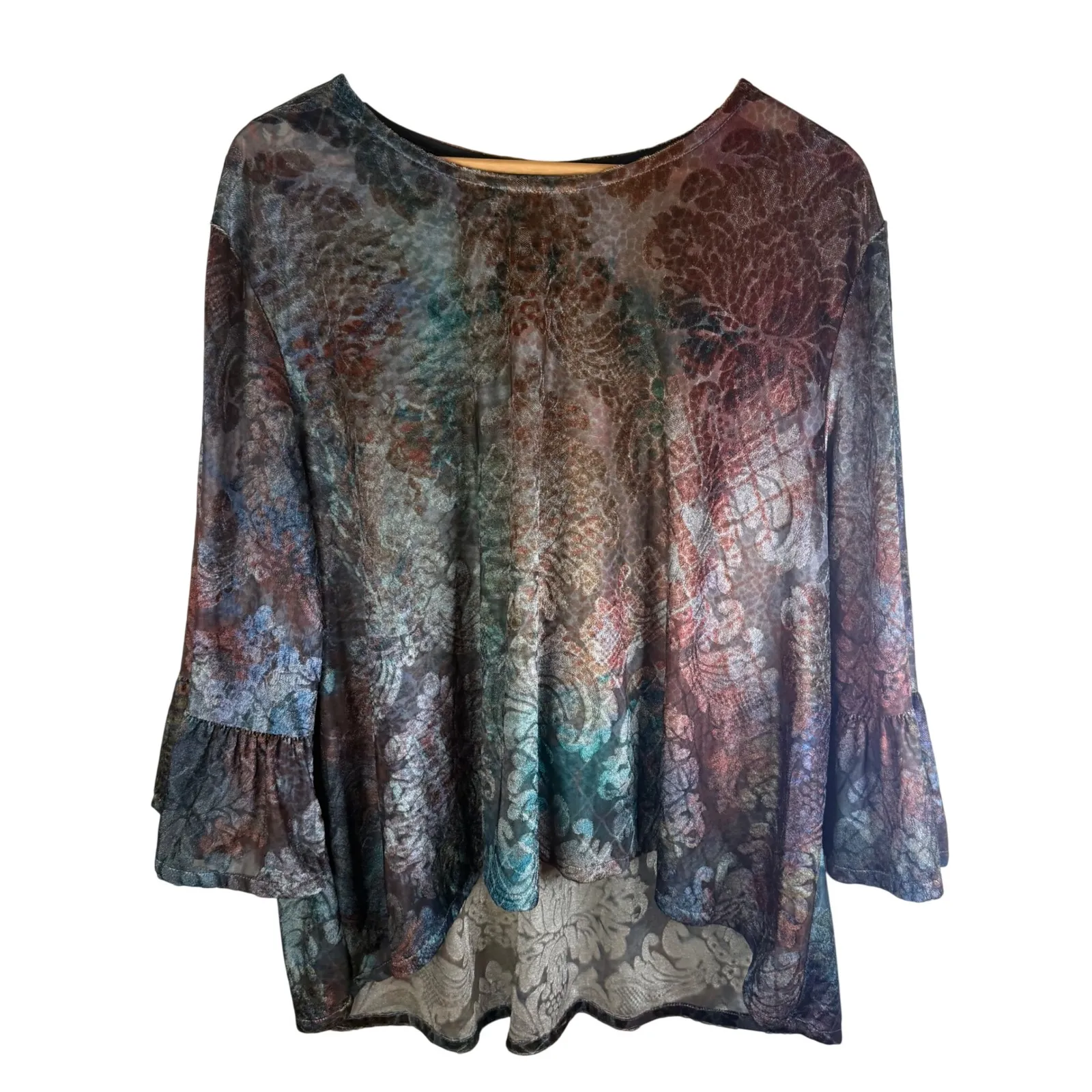Bryn Walker 3X Fran Velvet Burnout Boho Blouse Moondance Lagenlook Art-To-Wear - Image 2