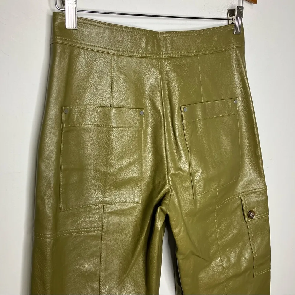 By Anthropologie green‎ faux leather barrel pants pleather size 0 trendy - Image 6