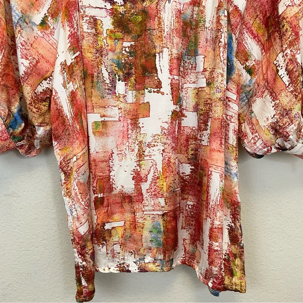 Sofia Made in Italy 3/4 Sleeve Ruffle Neck Satin Eloise Blouse One Size‎ Brown Size undefined - Image 5