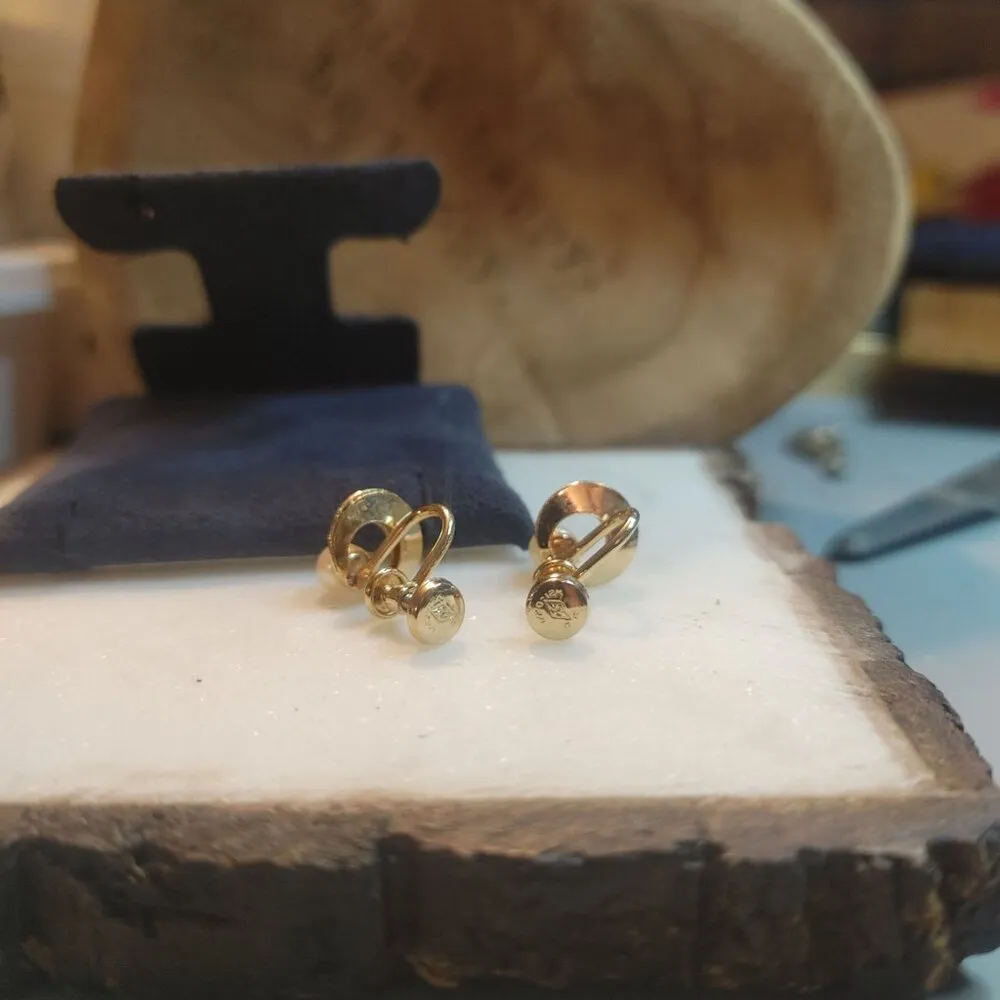 Real Pearl Yellow Gold Stamped Earrings Vintage 12K GF Screw Back - Image 14