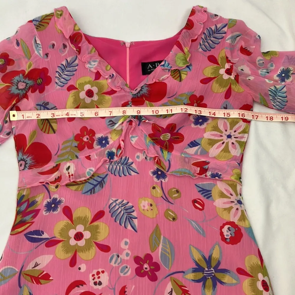 A.B.S by Allen Schwartz pink ditzy floral print mid length dress womans size 6 - Image 9