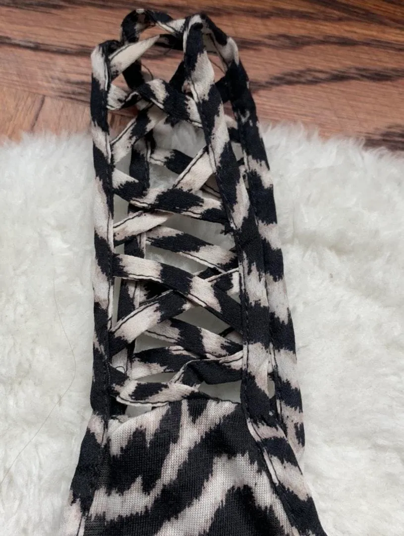 Zebra Animal Print brown Laser Cut Tank Top - Image 2