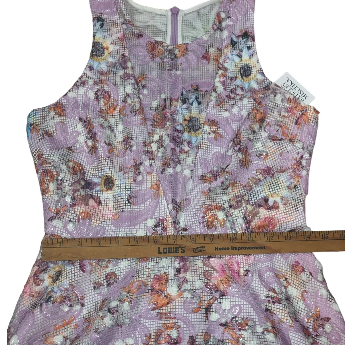 BADGLEY MISCHKA BELLE Nadia Dress Floral Sleeveless A-line Cocktail Lilac Size 6 - Image 13