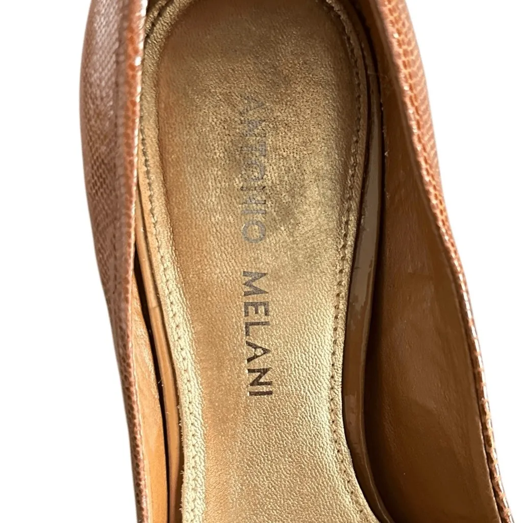 Antonio Melani Womens Reptile Carmel Peep Toe Platform Pumps Gold Chain Link - Image 7