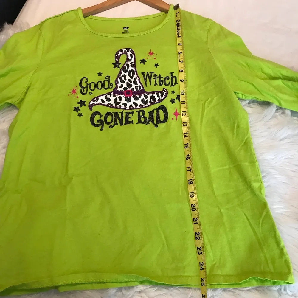 Halloween witch hat long sleeve shirt good witch gone bad Women size XL Green - Image 6